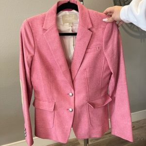 Banana Republic Pink Wool blazer with tan elbow patches Size 8